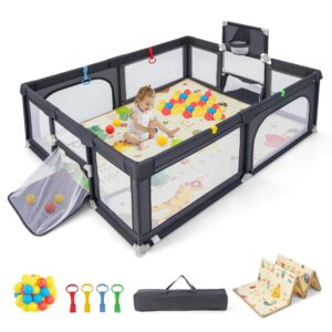 Playpen with Soccer Net, Basketball Net, 50 Balls, Mat, Pull Up Rings